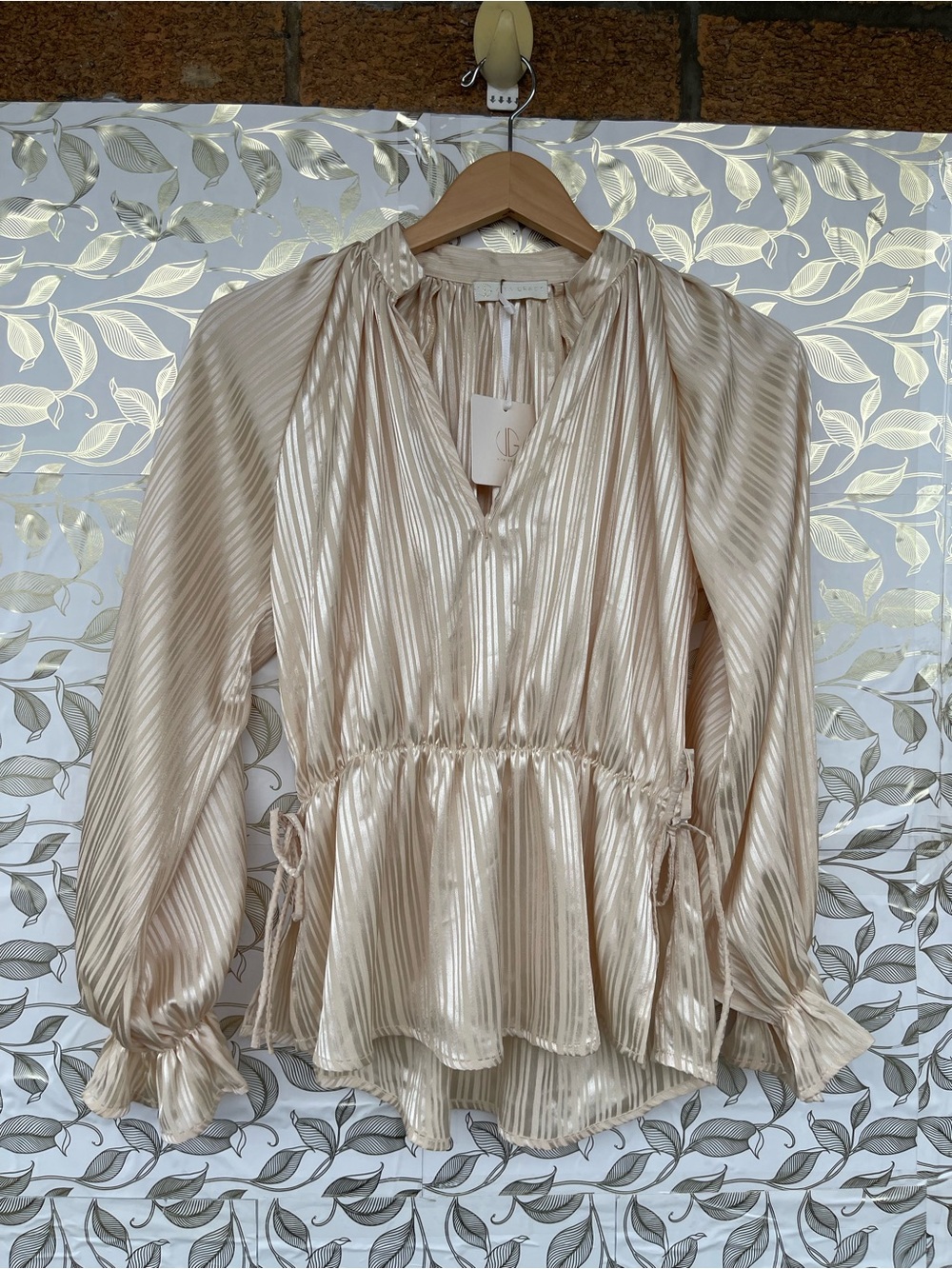 NWT Vita Grace Satin Peplum Top & Asymmetric Skirt Set S/M Champagne Luxury - Picture 9 of 13